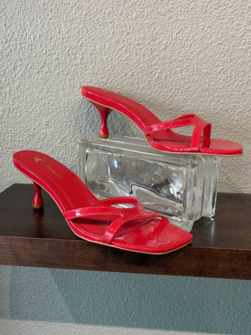 Carrano Charlotte Leather Patent Slide Cherry Red Heel